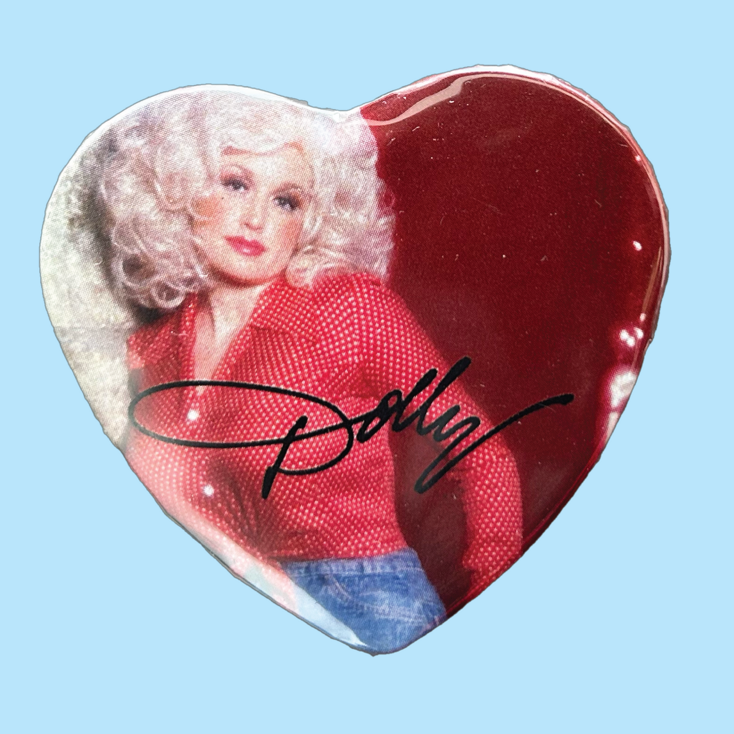 Red Dolly Parton Heart Pinback Button