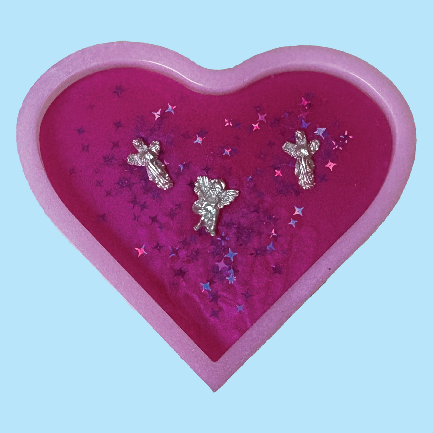 Pink Angel Glitter Heart Trinket Dish