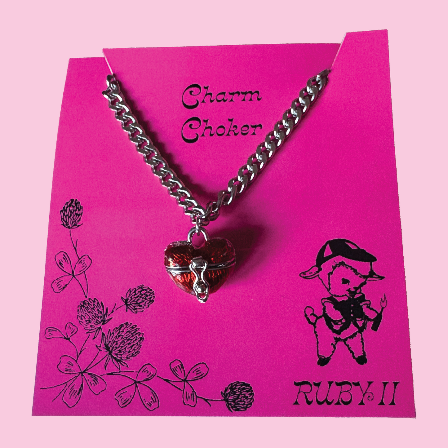 Red Heart Shaped Box Front Clasp Charm Choker