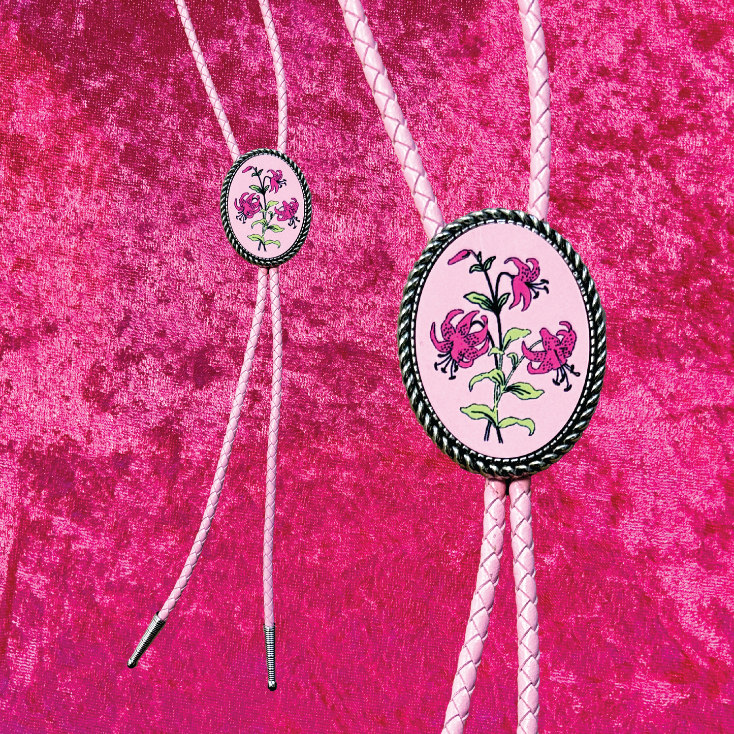 Tiger Lily Pink Faux Leather Bolo Tie