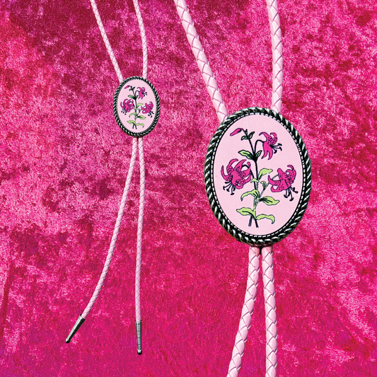 Tiger Lily Pink Faux Leather Bolo Tie