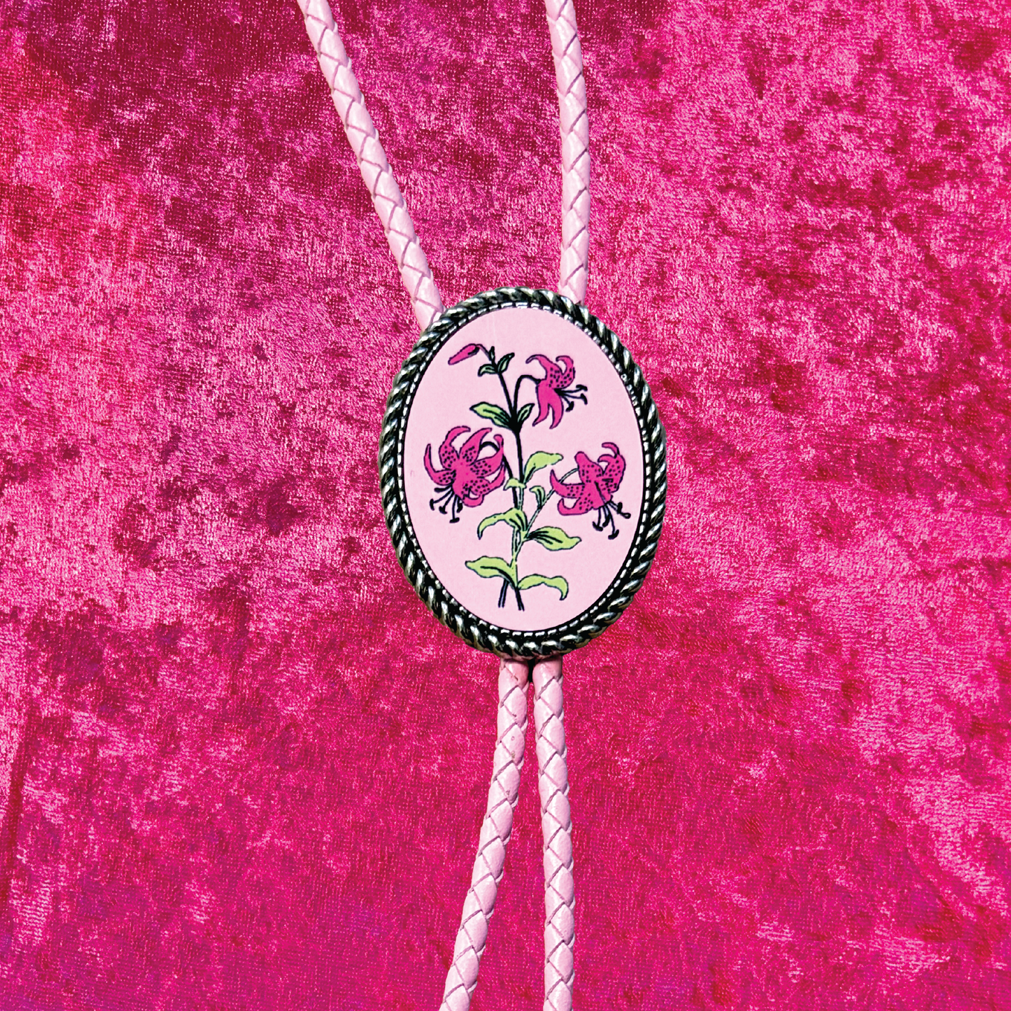 Tiger Lily Pink Faux Leather Bolo Tie