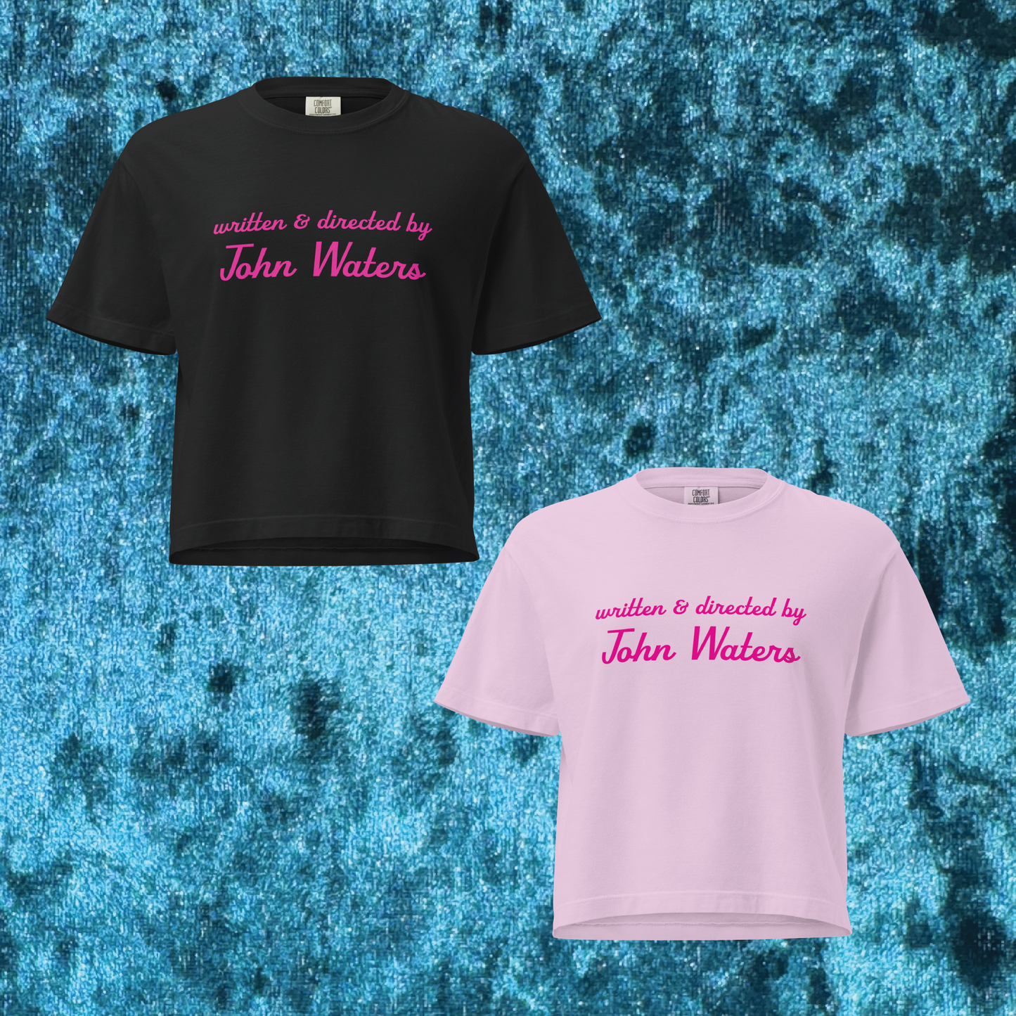 Written & Directed by John Waters Boxy Cropped Tee - Black or Orchid