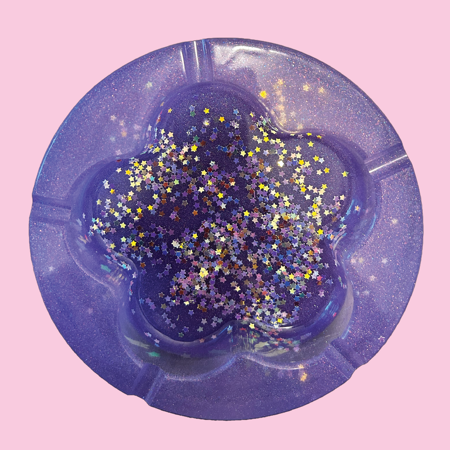 Large Flower Ashtray - Purple Glitter & Stars