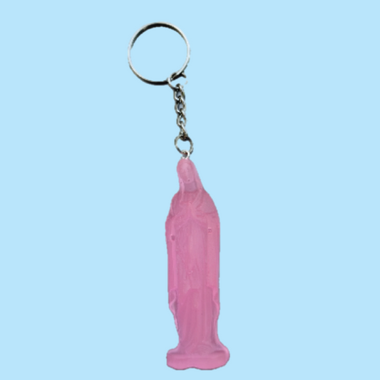 Glow in the Dark Pink Mary Keychain