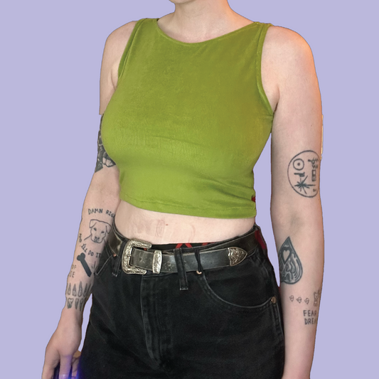 Green Corduroy Crop Tank