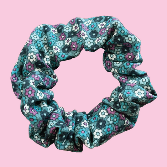 Blue Flower Scrunchie