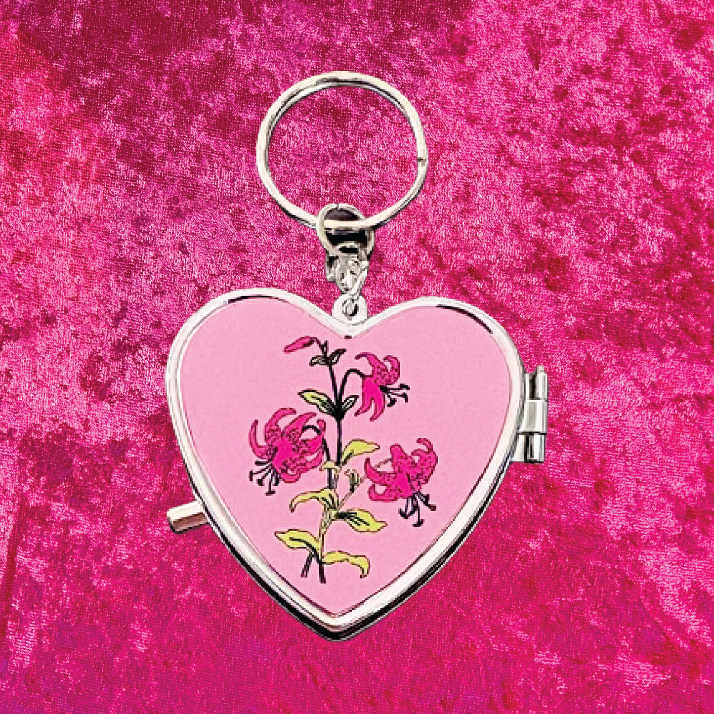 Tiger Lily Heart Pill Box Keychain