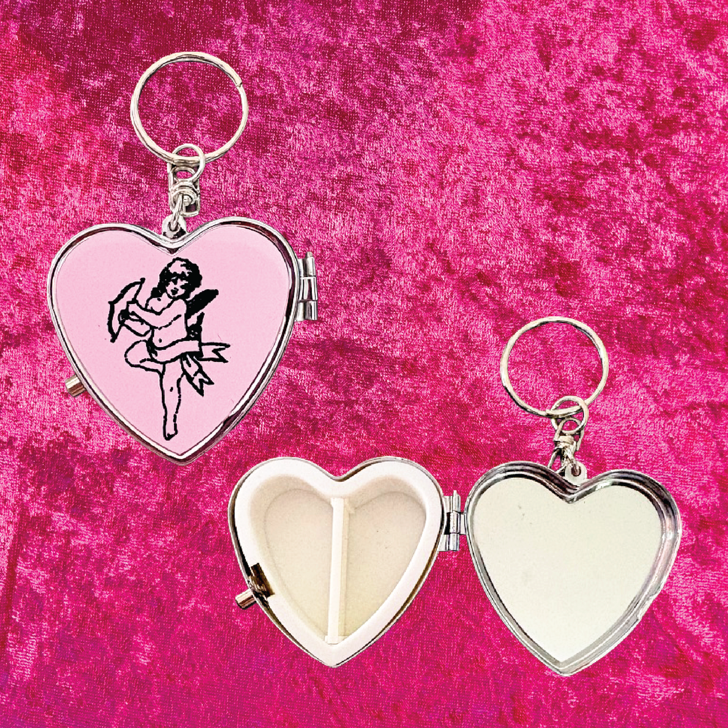 Cherub Heart Pill Box Keychain