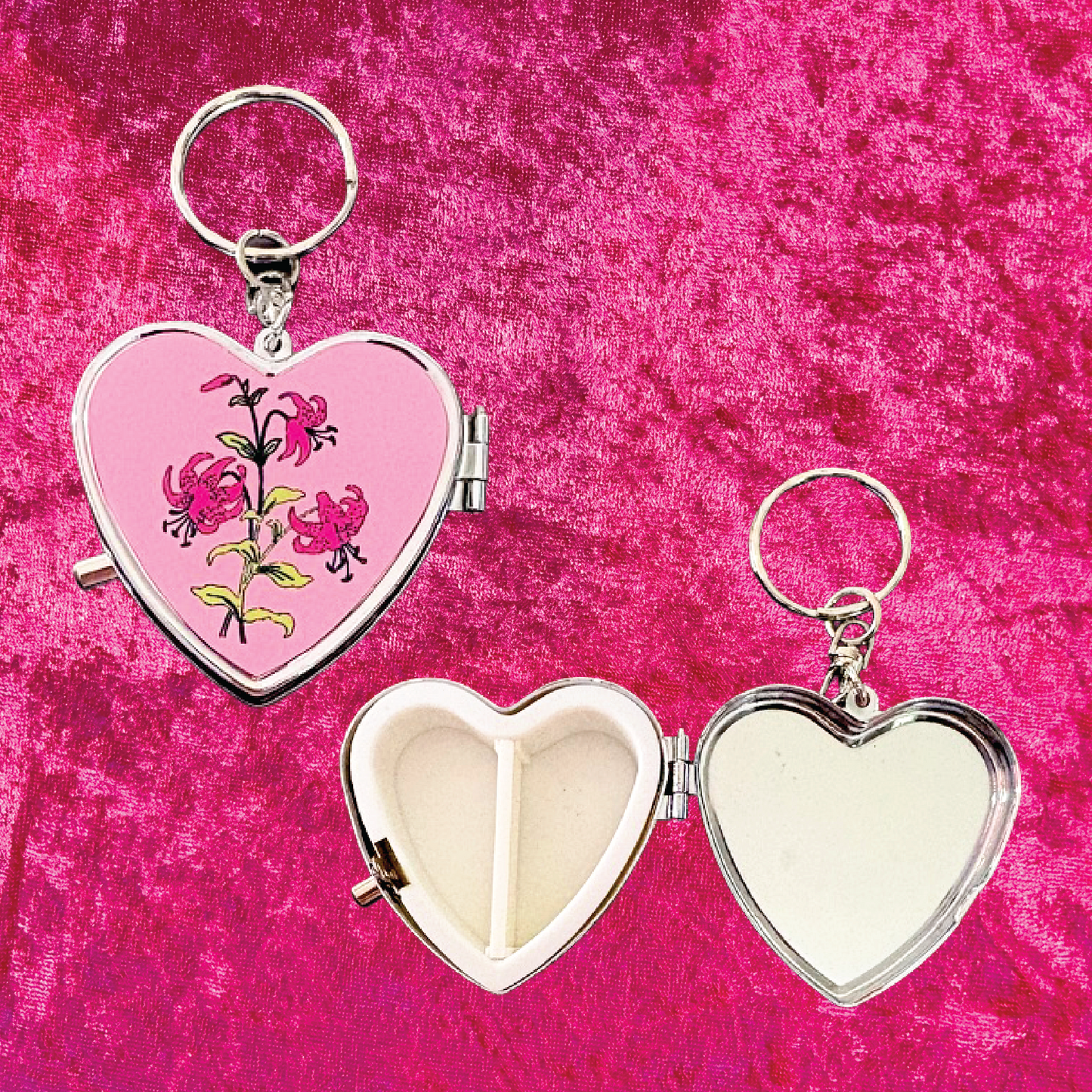 Tiger Lily Heart Pill Box Keychain