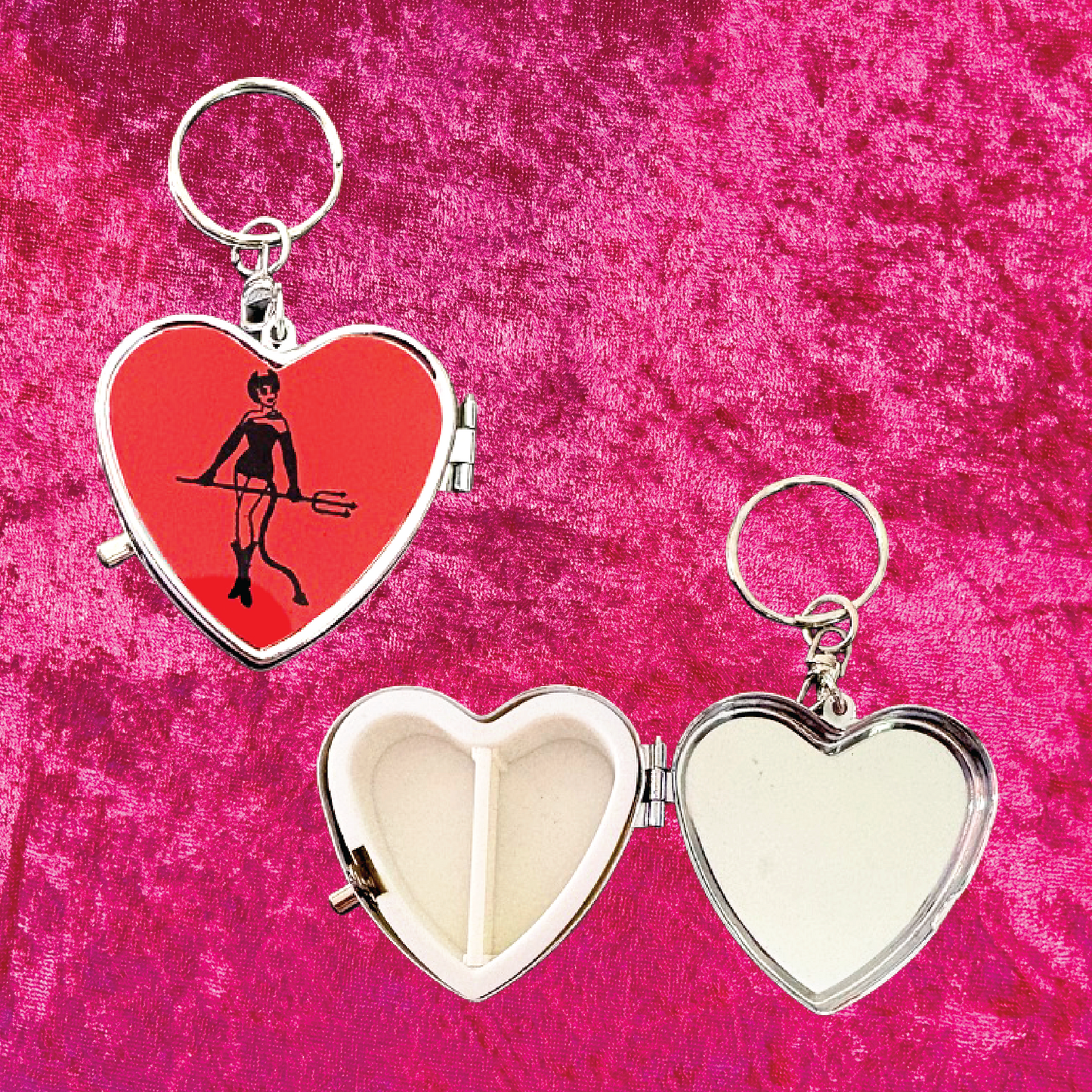 Devil Woman Heart Pill Box Keychain