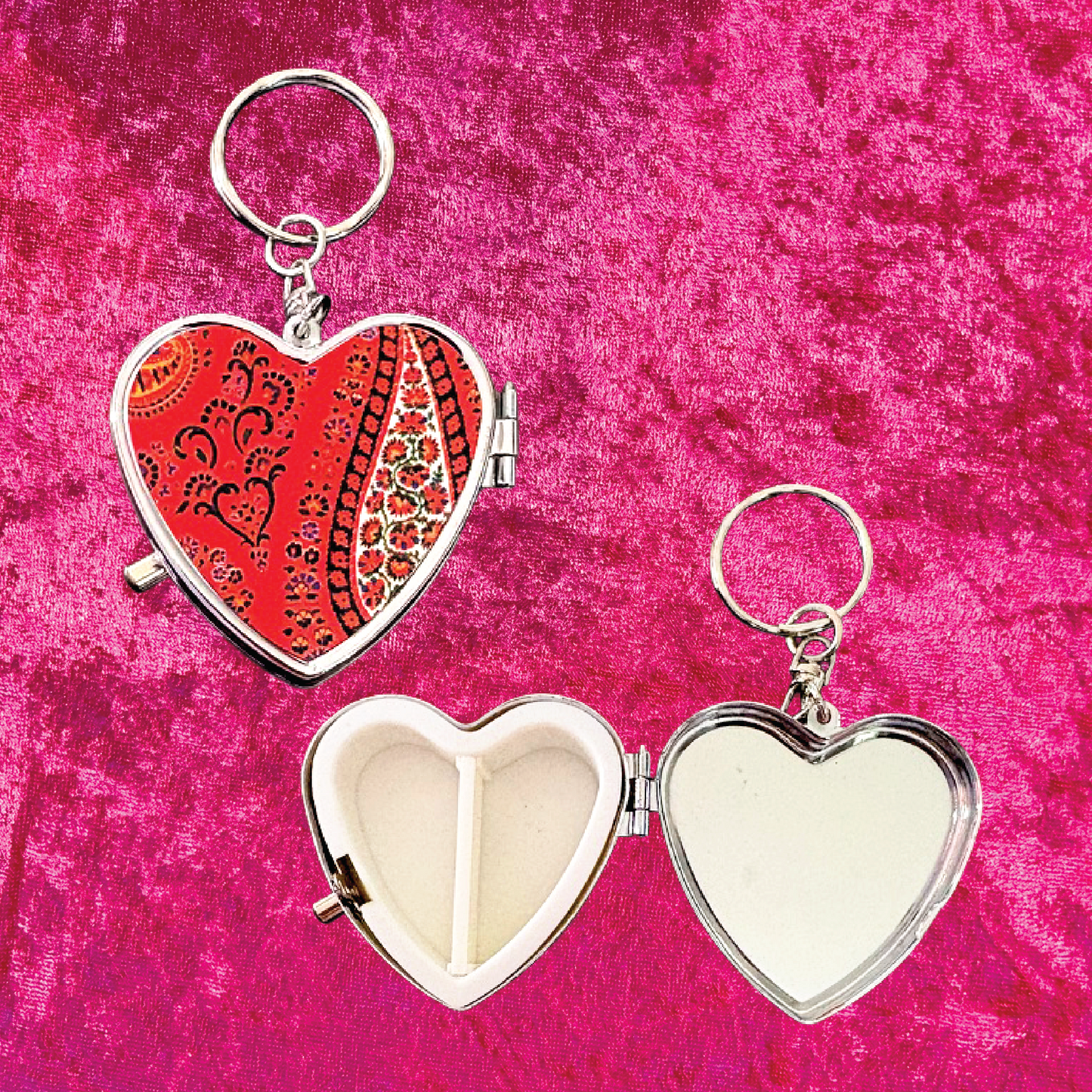 Paisley Heart Pill Box Keychain