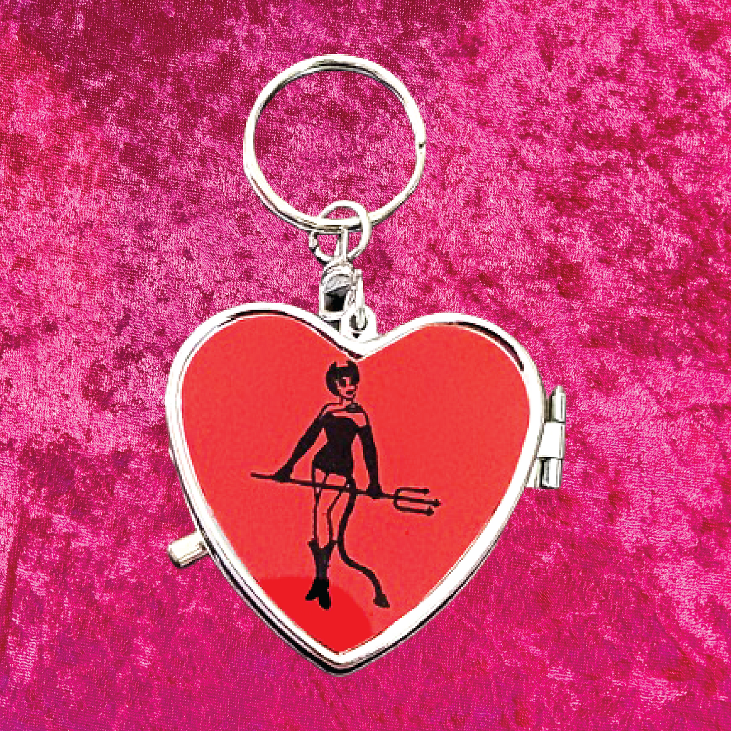 Devil Woman Heart Pill Box Keychain
