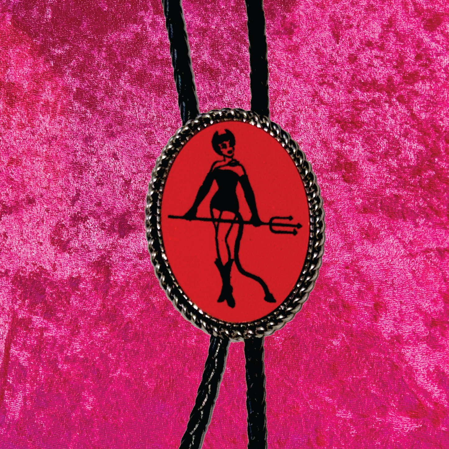Devil Woman Leather Bolo Tie