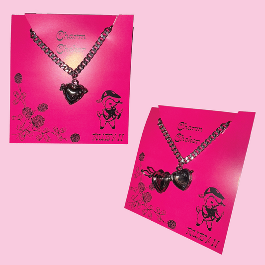Silver Heart Shaped Box Charm Choker
