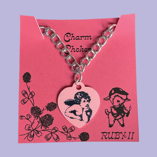 Cherub Dog Tag Charm Choker