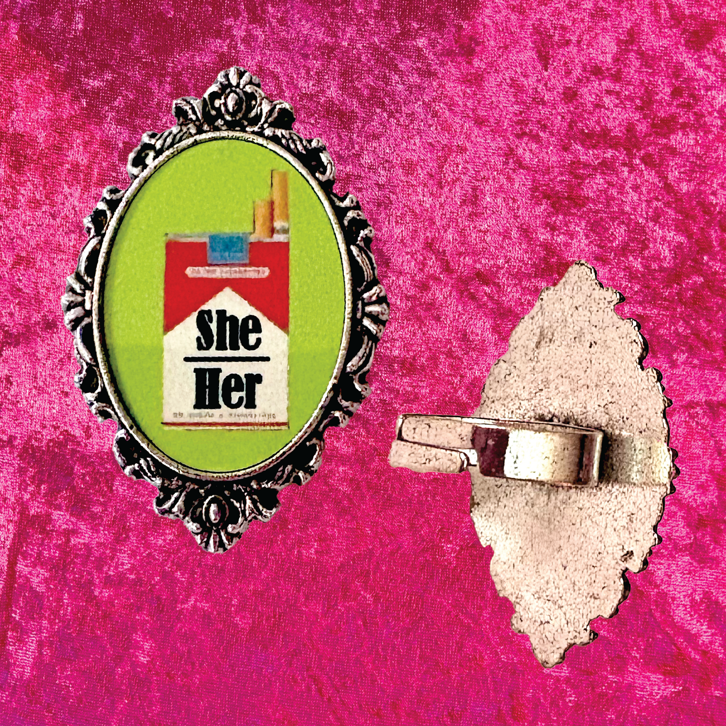 Cigarette Pronoun Adjustable Statement Ring